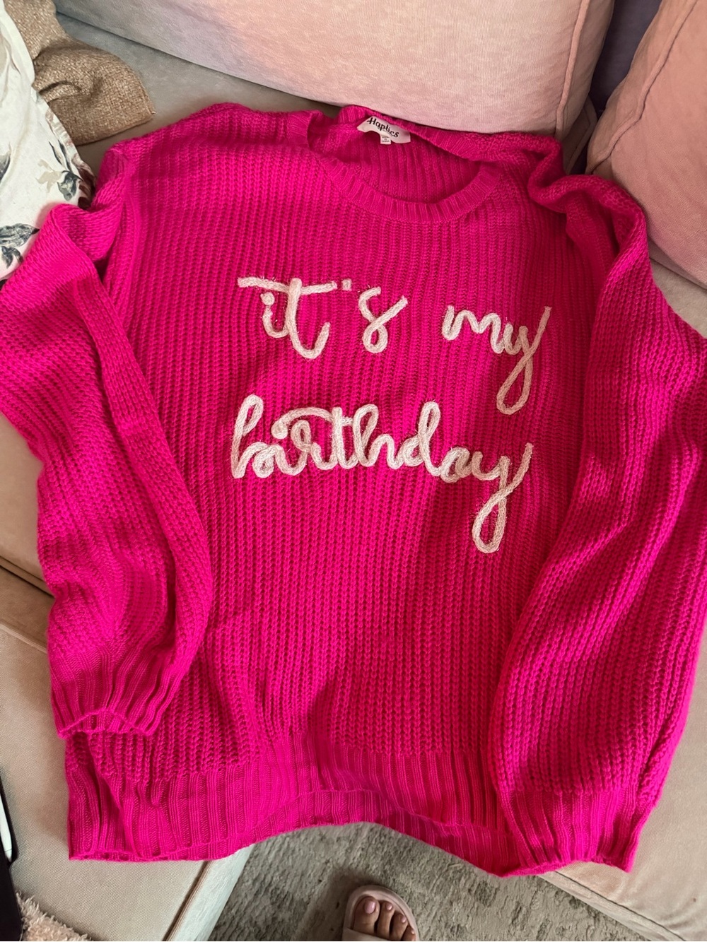 Women's Hot Pink 'It's My Birthday' Crewneck Sweater